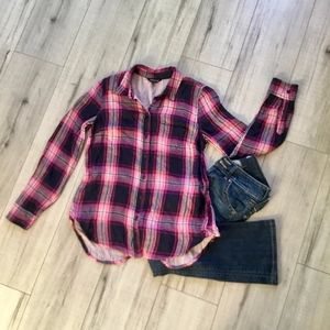 Lucky Brand black pink and white plaid button up